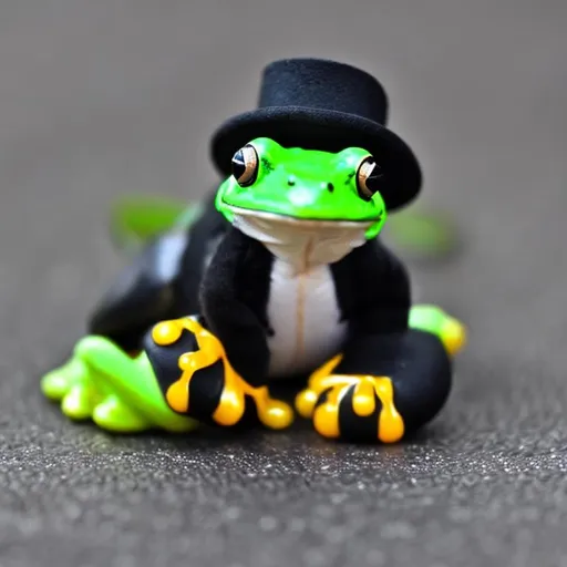 Prompt: cute ,baby,frog with a top hat, realistc, not humanoid