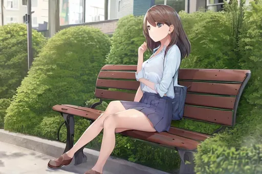 Prompt: A girl sitting on a bench