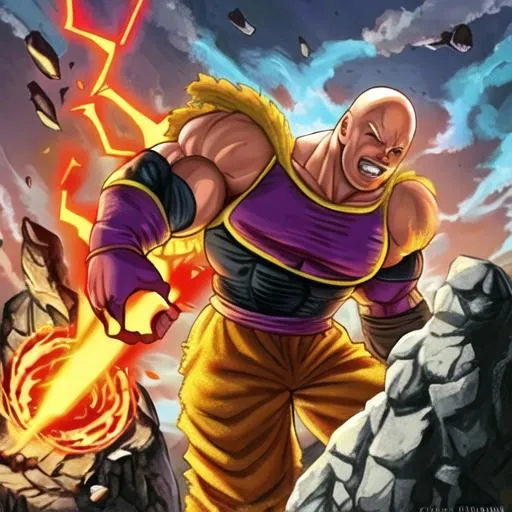 Prompt: Dwayne the rock Johnson as a Dragonball Z villain.