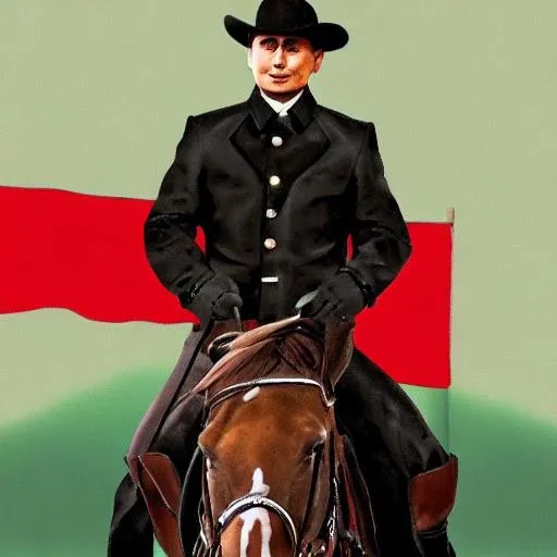 Prompt: Can you draw Vladimir Putin riding a horse and wear a shade?
