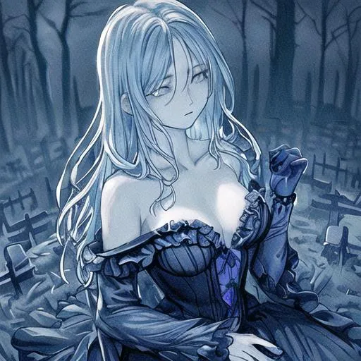 Prompt: ((best quality)), ((masterpiece)), ((realistic)), (girl:1.2), poised as a witch at the stroke of midnight in a graveyard, surrounded by the mystical aura of Halloween, set against a backdrop inspired by a blue woodcut print. The scene is bathed in the delicate and beautiful glow of moonlight, casting high contrast and dramatic shadows. Inspired by the art of Greg Rutkowski, the scene is rendered with fine details and ultra-detailed precision, presenting a masterpiece on a CG Unity 8K Wallpaper. The dynamic angle presents a full-body view of the subject, all under a dominantly blue color scheme punctuated by the glow from the moon and caustic elements. The scene exhibits an extremely detailed CG unity and the best shadow quality, on eye level, scenic, masterpiece