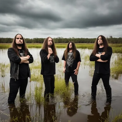 Prompt: heavy metal band playing in a wetland