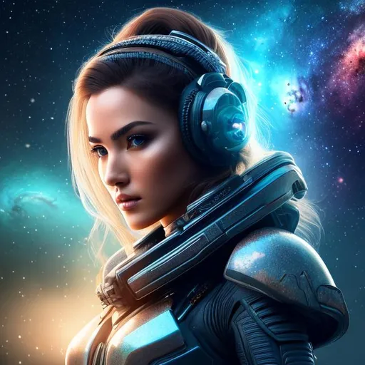 Prompt: create photograph of most beautiful fictional elite female space soldier, extremely detailed face, space and planets an nebulae in sky highly detailed, extremely detailed environment, extremely detailed background, intricate, extremely detailed skin, natural colors , professionally color graded, photorealism, 8k, realistic, moody lighting, ambience lighting
