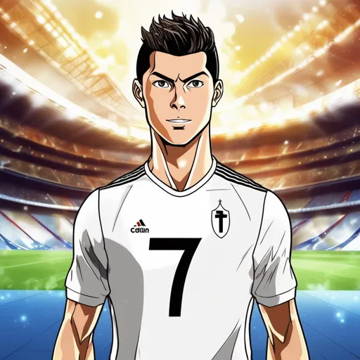 Prompt: Cristiano Ronaldo as a anime character from Captain Tsubasa