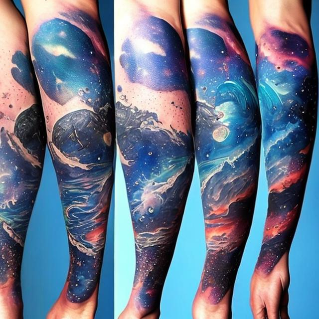 space forest themed full sleeve arm tattoos