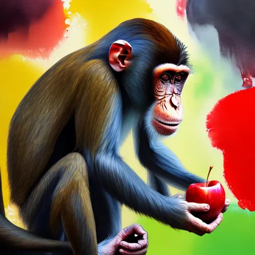 Prompt: monkey eating a apple abstract painting 
