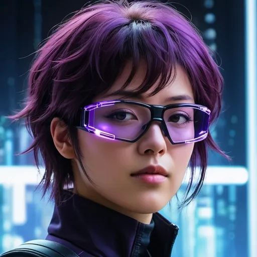 Prompt: Ghost in a shell, mokoto kusanagi type, a close up halfbody of a menacing person wearing purple futuristic googles, inspired by Atsushi Ohkubo, intense gaze, tumblr, Shin Hanga style, profile picture, profile image, high quality anime movie still, looking at the side, profile pic, movie photo, anime film, Yoshitaka Amano, promotional picture, movie promotional image, 2020 anime, high quality illustration, detailed anime soft face, detailed shadows, intricate detail,
(masterpiece, top quality, best quality, official art, beautiful and aesthetic:1.2), (1guy), extreme detailed,(fractal art:1.3),colorful,highest detailed