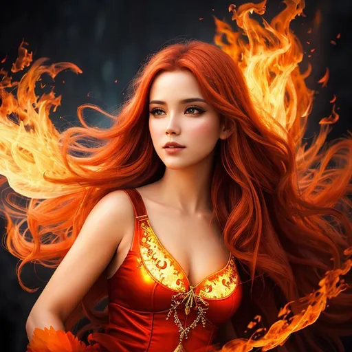 Prompt: fairy of fire, realistic,  fiery background, closeup