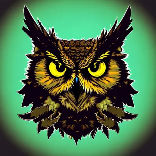 Prompt: great horned owl with aperture  in place of its eyes in a graphic art style
