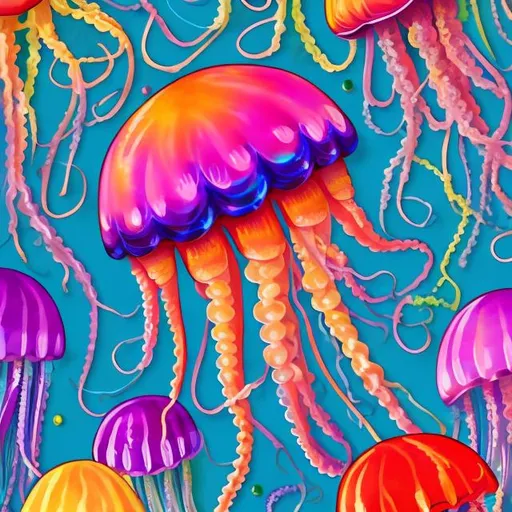 Prompt:  jellyfish in the style of Lisa frank