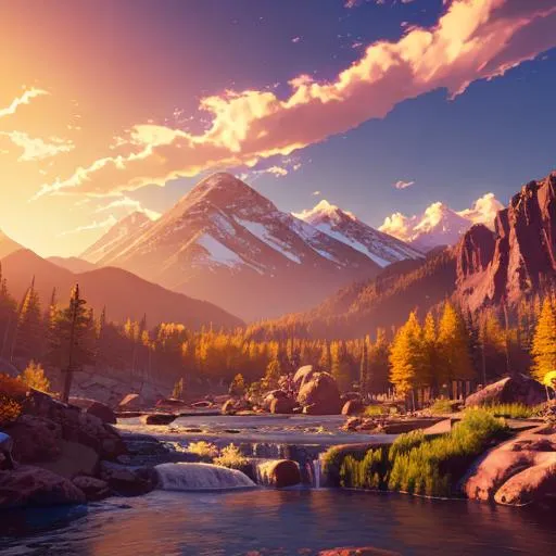 Colorado, landscape, sunny, waterfall, warm colors,... | OpenArt