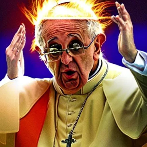 Prompt: The pope imitates a super sayian.