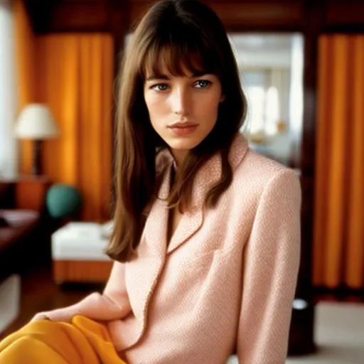 Prompt: Highest quality picture of a young Jane Birkin in a Wes Anderson Movie wearing Marni