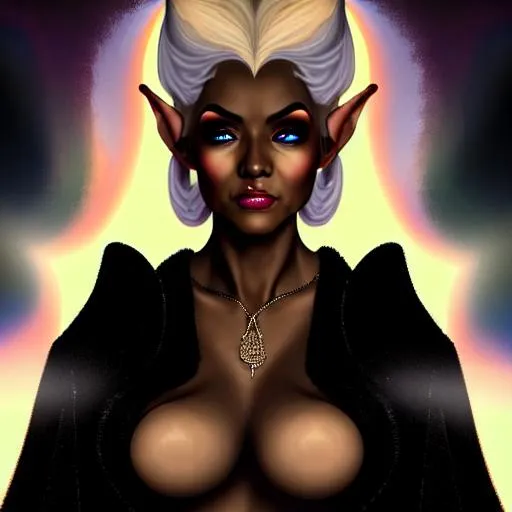 Prompt: show hyperdetailed mage elven Black woman, tuxedo, suit, gloves, blonde, Oil painting, Chiaroscuro, landscape, UHD, 8K, highly detailed, panned out view of the character, visible full body,beautiful blush on her cheek smiling face tears coming from her eyes, close arm, light particles scaltering around, pale skins, random colorfull uniqe background, juicy, Splash art, epic Instagram, artstation, hyperdetailed intricatelydetailed, unreal engine, fantastical, intricate detail, splash screen, complementary colors, 8k, heavy strokes, splash arts, full height, full body, photograph nikon 50mm f3.5