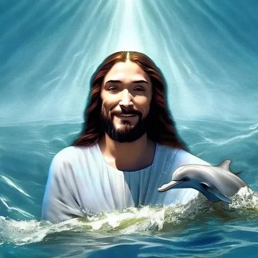 Prompt: actual photo of dolphin jesus, surprise me