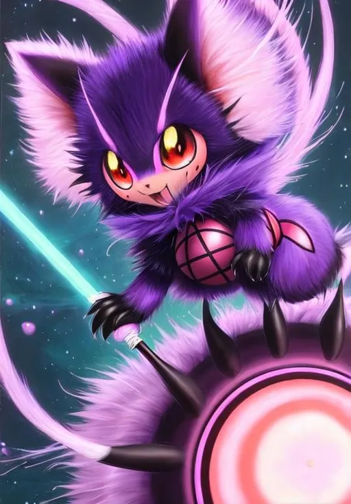 Prompt: UHD, , 8k,  oil painting, Anime,  Very detailed, zoomed out view of character, HD, High Quality, Anime, Pokemon, Venonat is an insect Pokémon with a spherical body covered in purple fur and two pink fly-like eyes. The fur releases a toxic liquid and it spreads when shaken violently off their bodies. A pink pincer-like mouth with two teeth, stubby forepaws, and a pair of two-toed feet are visible through its fur. Its limbs are light tan. There is also a pair of white antennae sprouting from the top of its head. However, the most prominent feature on its face are its large, red compound eyes. Venonat's highly developed eyes act as radar units and can shoot powerful beams.

Venonat can be found in dense temperate forests, where it will sleep in the hole of a tree until nightfall. It sleeps throughout the day because the small insects it feeds on appear only at night. Both Venonat and its prey are attracted to bright lights.

Pokémon by Frank Frazetta