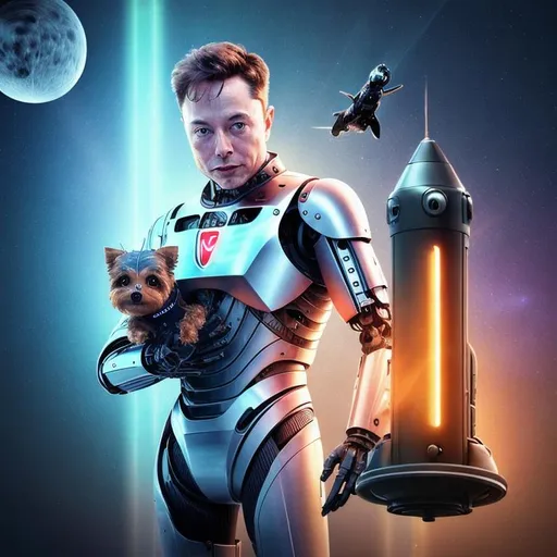 image of Elon Musk with robot yorkie terrier...