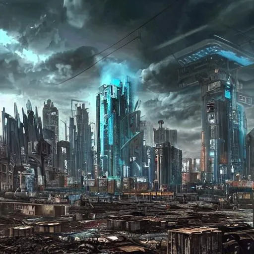 Realistic color photo Wide shot of cyberpunk city... | OpenArt