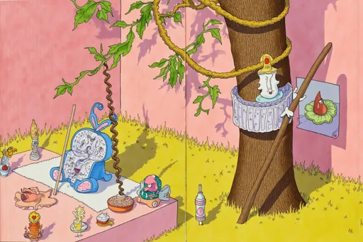 Prompt: the vine whips his pole as it climbs the tree