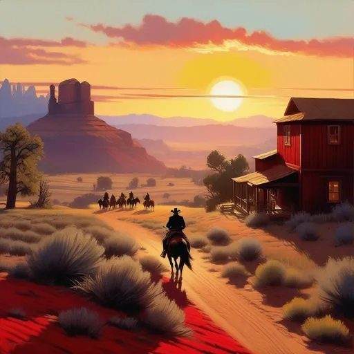 Prompt: Red Dead Revolver, cartoony, sunny atmosphere, extremely detailed painting by Greg Rutkowski and by Henry Justice Ford and by Steve Henderson