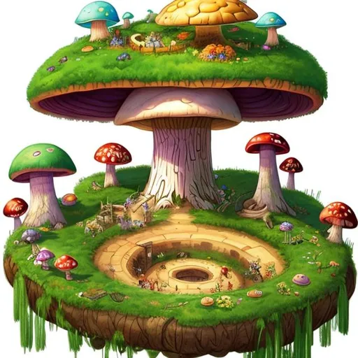 Prompt: make structures for a floating ring mushroom island

