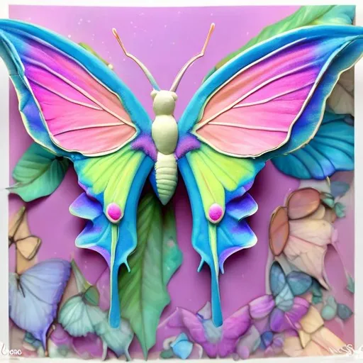 Prompt: Pastel Luna moth diorama in the style of Lisa frank