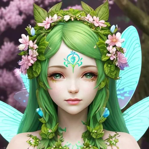 Prompt: a fairy goddess of spring, facial closeup