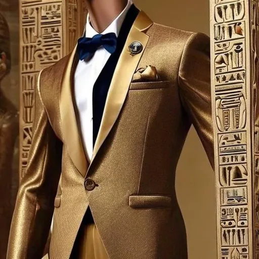 Prompt: A men's suit mixed with the elegance of the present and the beauty of the Pharaonic civilization