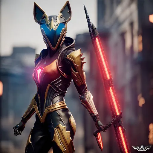 Prompt: Valkyr Warframe, cyberpunk, masterpiece, realistic, red and gold neon, 8K