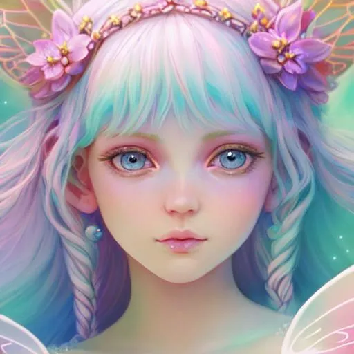 Prompt: young fairy goddess , pastel colors, closeup