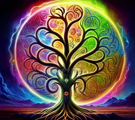 Prompt: Surrealistic fantasy photo of the tree of life contaning the seven chakra symbols in order. Beautiful multi colored colorful theme and concept art. Intricately detailed, hyper realistic, extremely photorealistic. Golden ratio. Dramatic, volumetric, cinematic, natural lighting. Far, long shot sharp focus, wide angle landscape pov. Contrasting, dramatic, vibrant colors. Far away pov. Dramatic, cinematic and volumetric lighting, matte type photo. HDR, 16K, UHD. Depth of field, deep shadows. Elegant, smooth and energetic mood. Color splash. Unreal Engine 5 rendering. Maximalist, award-winning, epic composition. Unsplash, pixv, Instagram and Flickr trends.