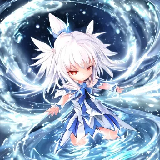 Prompt: cute little girl white hairs magic powers of water