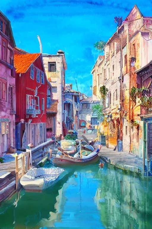 Prompt: A fisher city by Dominic Davison, Lucie Bilodeau. Very beautiful, beautiful lit, clear resolution, photofinish quality. Watercolors iridescent colors.