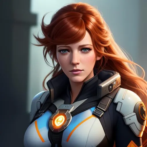 Prompt: Blake Lively as tracer from overwatch, ultra realistic  ultra realistic, Huge cleavage, athletic body, Highly detailed photo realistic digital artwork. High definition. Face by Tom Bagshaw and art by Sakimichan, Android Jones" and tom bagshaw, BiggalsOctane render, volumetric lighting, shadow effect, insanely detailed and intricate, photorealistic, highly detailed, artstation by WLOP, by artgerm