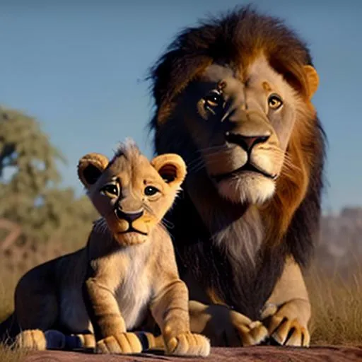 Prompt: A Lion and his Cub, Disney