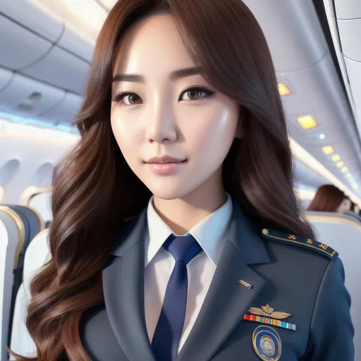 Prompt: Full body image of beautiful girl with highly detailed hair and with cute face, korean idol, she is a flight attendant wearing short see through uniform, in plane seat serving, perfect composition, perfect body shape, hyperrealistic, super detailed, 8k, high quality, trending art, trending on artstation, sharp focus, studio photo, intricate details, highly detailed, by greg rutkowski
