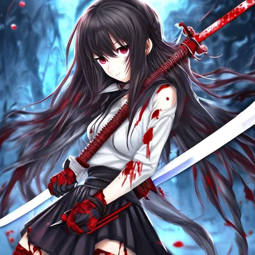 Prompt: anime girl bloody sword 
