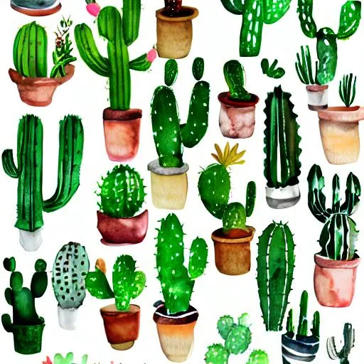 Prompt: Individual watercolor cactus Clipart white background 