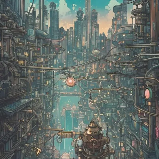 Prompt: I want a concept city style mixed between Studio ghibli and dragon prince, leaning into the steam punk side and the scale of hong kong