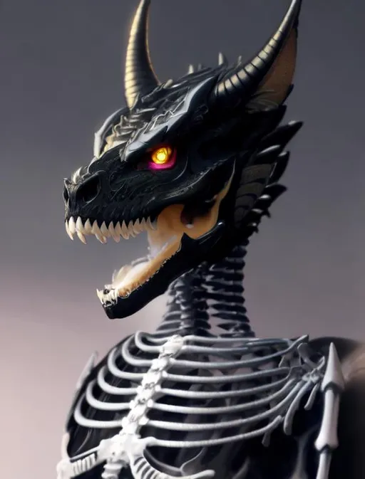 Prompt: Watercolor portrait of a roaring neon skeleton dragon with iridescent black markings and a cute face, perfect composition, hyperrealistic, super detailed, 8k, high quality, trending art, trending on artstation, sharp focus, studio photo, intricate details, highly detailed