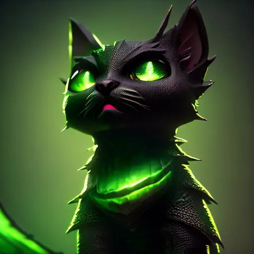 Prompt: dragon black kitten made of echoes + creative + gothic + smooth + super detailed + cinematic lighting + unreal engine + green eyes + ultra hd, 4k, 8k