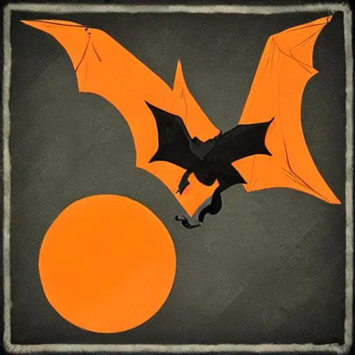 Prompt: Orange_Aura, Winged Bat, Black Mountain Background, Deep Grudge, Cartoon, Nightmare 