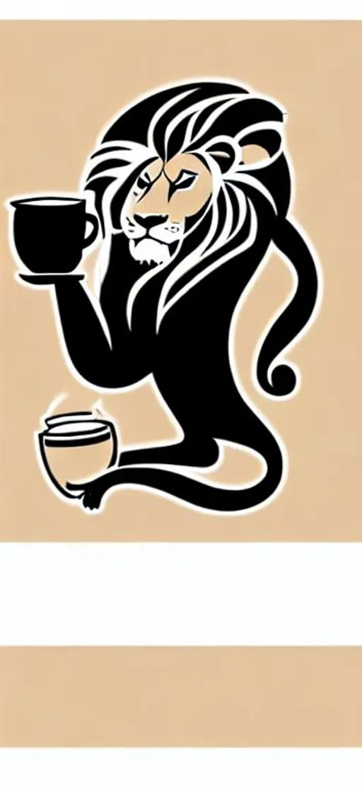 Prompt: Stylization, lion drinking coffee, coffee house 