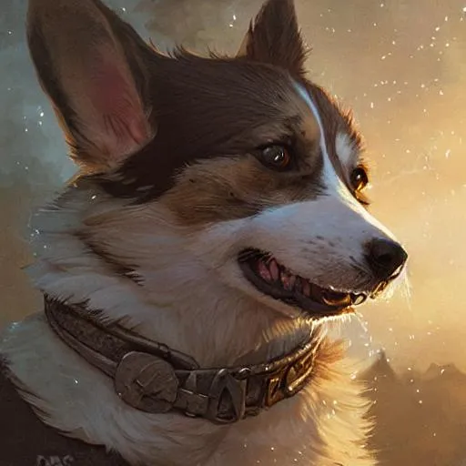 Prompt: happy corgi , d & d character art, highly detailed, hyperrealistic, intricate, magical, fantasy, greg rutkowski, trending on artstation, 8 k