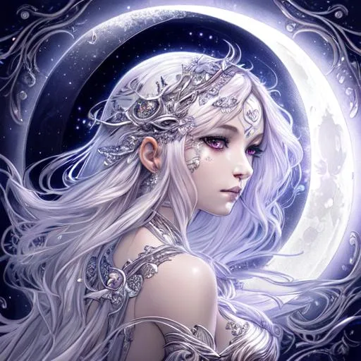 Beautiful moon goddess covered in nightly glow with...