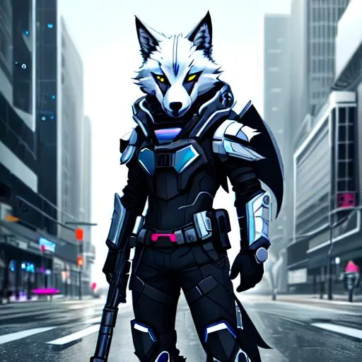 Prompt: a protogen fursona, well drawn, masterfully drawn, 4k, HD, wolf, cyberpunk