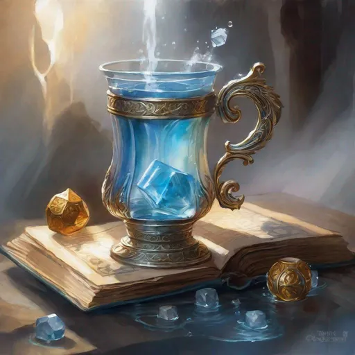 Prompt: cup full of water, dungeons and dragons, magic the gathering, fantasy art, fantasy, wizard,, concept art, , artstation, award winning, painting, watercolor, 