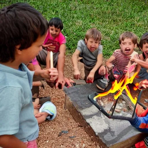 Prompt: Children playing with fire