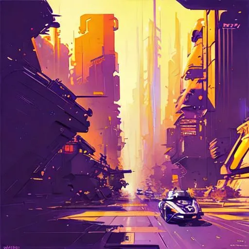 Prompt: syd mead painting of futuristic city