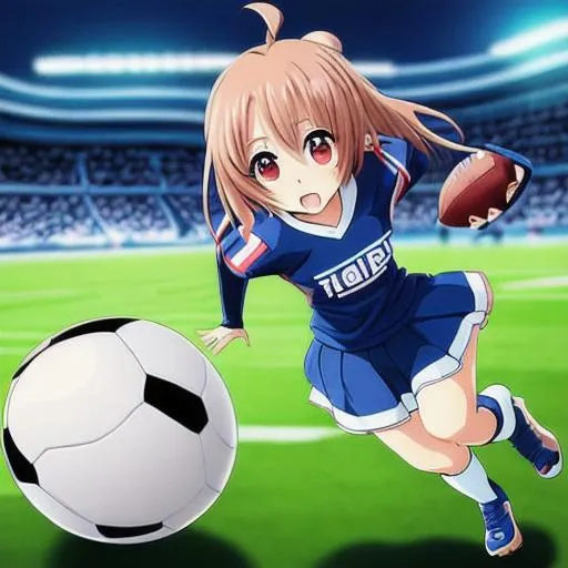 Prompt: Anime girl play football 